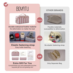 BOYATU bag with multiple compartments keeps skincare and makeup sorted on the go