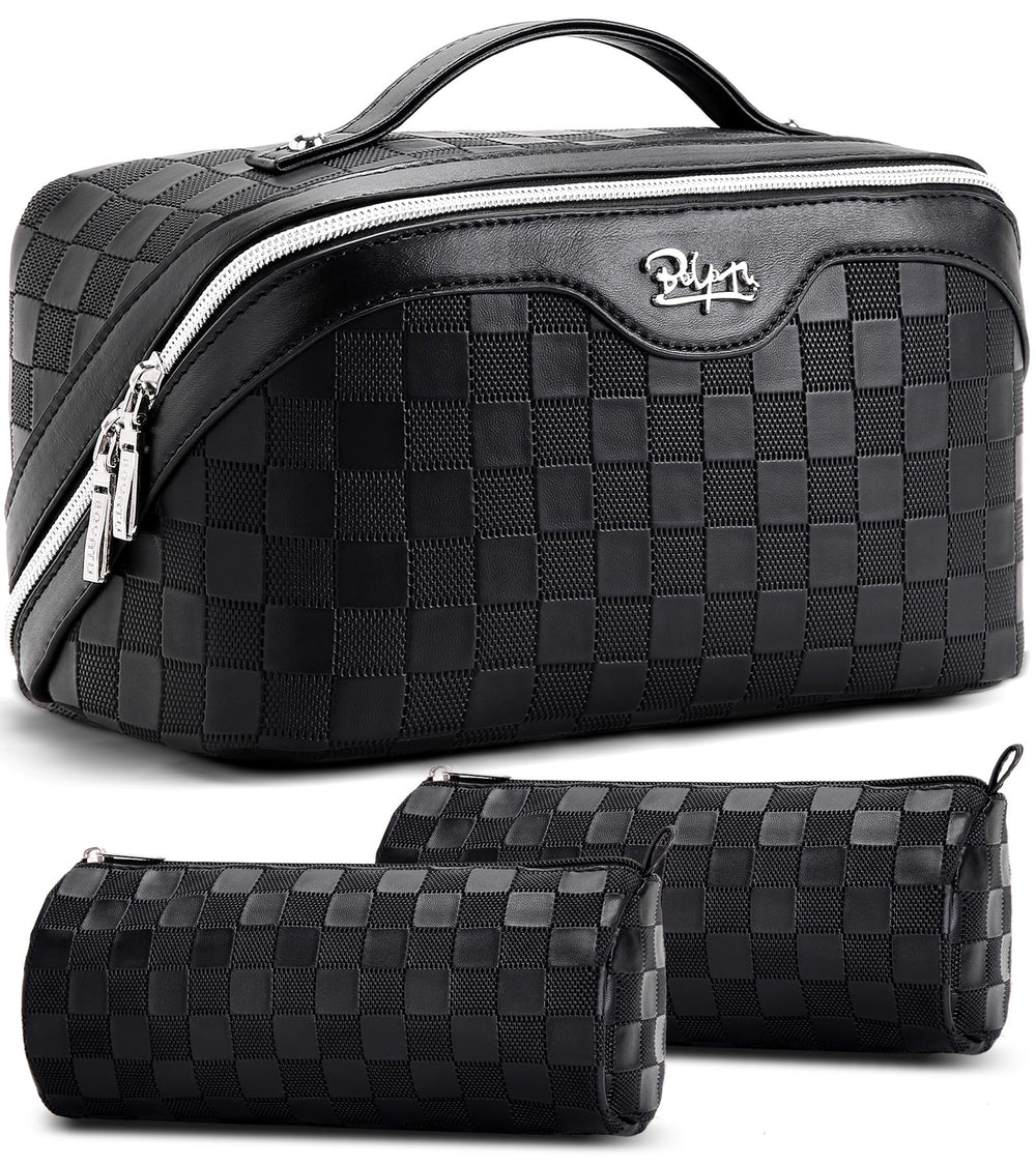BOYATU travel makeup bag set front view showing organized compartments for quick access