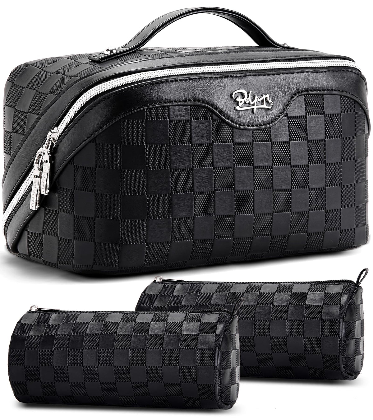 BOYATU travel makeup bag set front view showing organized compartments for quick access