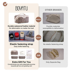 BOYATU leopard makeup bag interior with compartments keeps skincare and cosmetics neatly organized