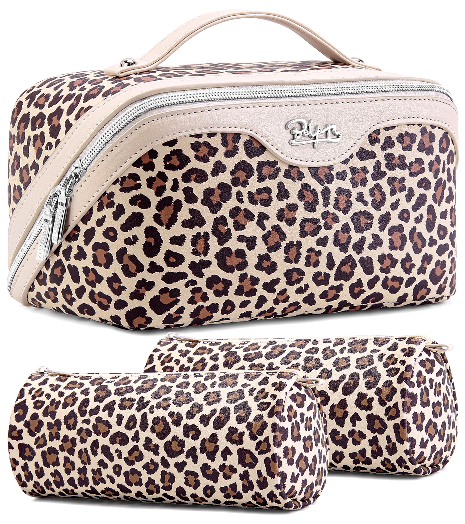 BOYATU travel makeup bag set with leopard exterior for stylish on-the-go organization