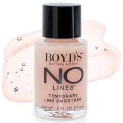 Boyd’s No Lines Serum tube closeup showing quick-smoothing action on fine lines
