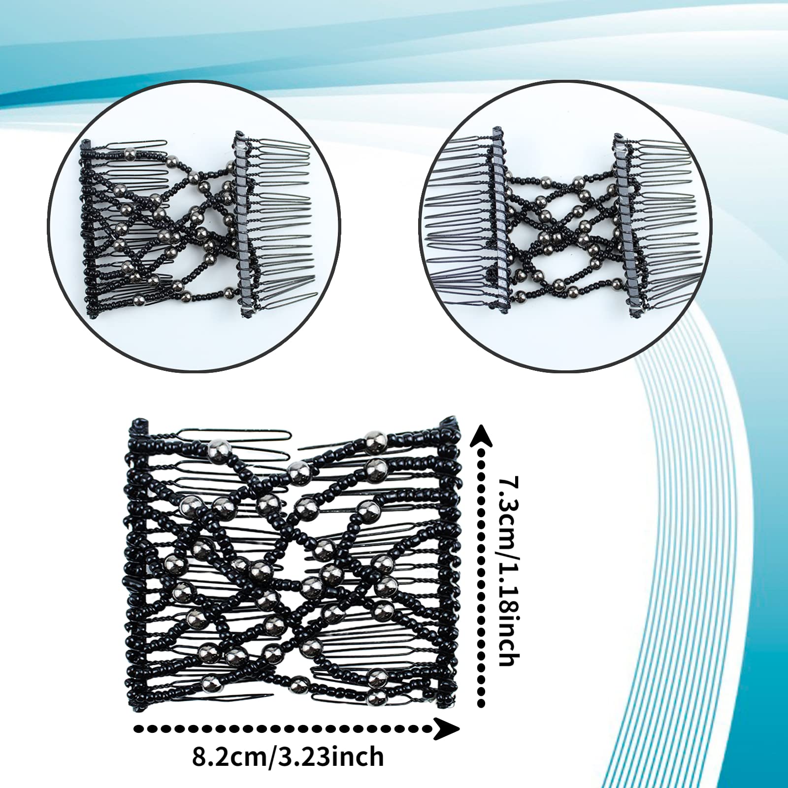 BOYIVI elastic beaded magic hair comb blue, close-up, smooth teeth protect scalp during styling.