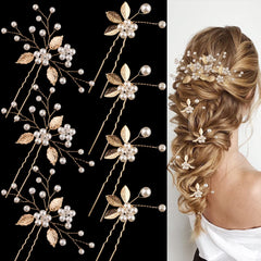 BOYIVI wedding hair pins with gold leaf and pearls for elegant bridal styling