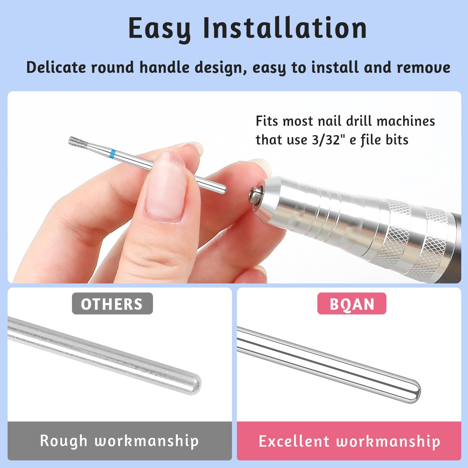 BQAN universal 3/32-inch shank fits most drills for versatile manicures