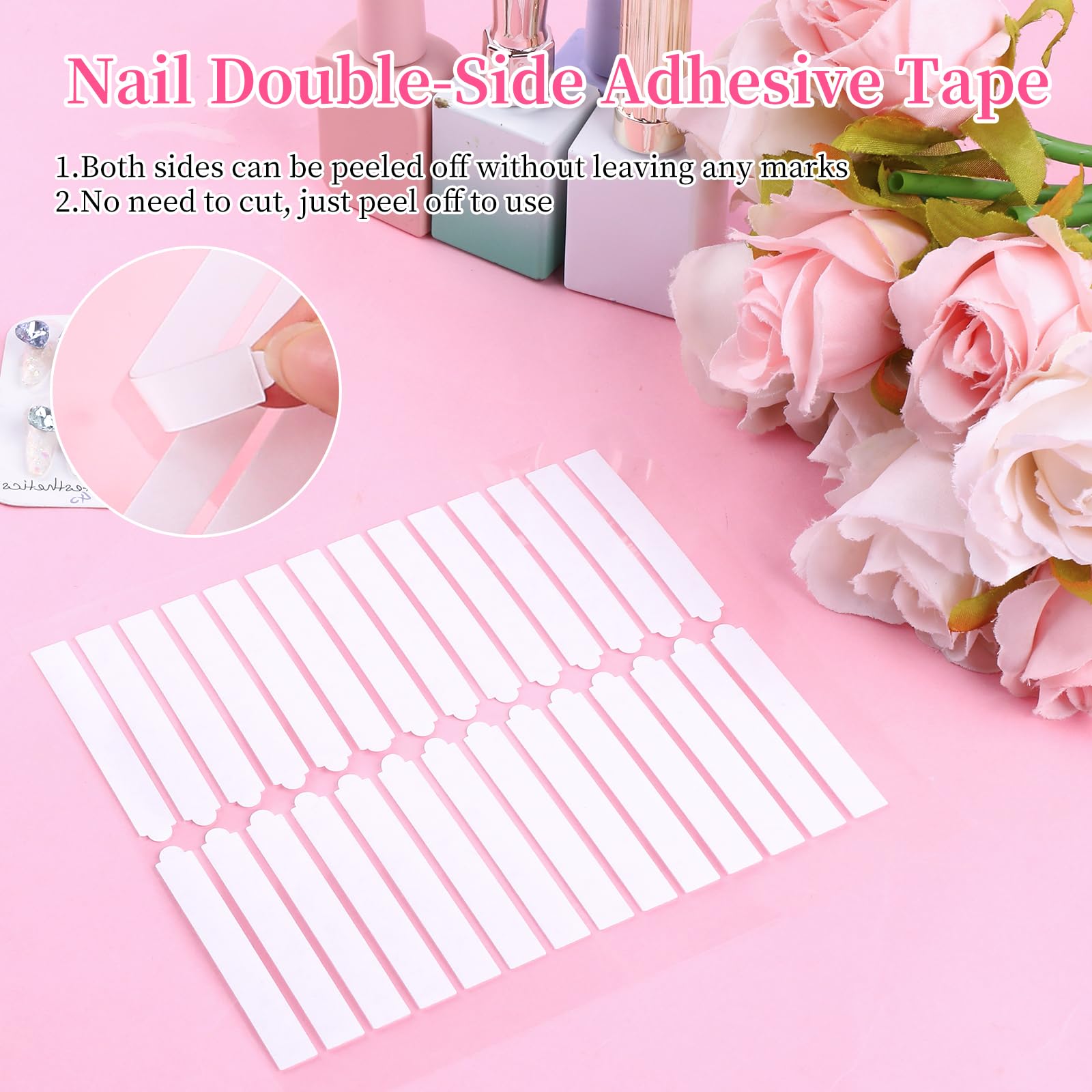 BQAN nail tape closeup shows strong clear adhesive for nail art