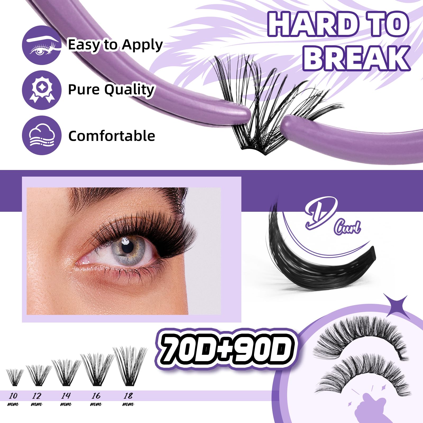 B&Qaugen 70-90D volume lash clusters for fuller multitier styling.