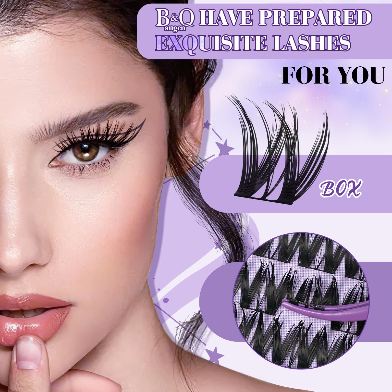 B&Qaugen Flora Lash Clusters Kit applicator tools, precise DIY lash application.