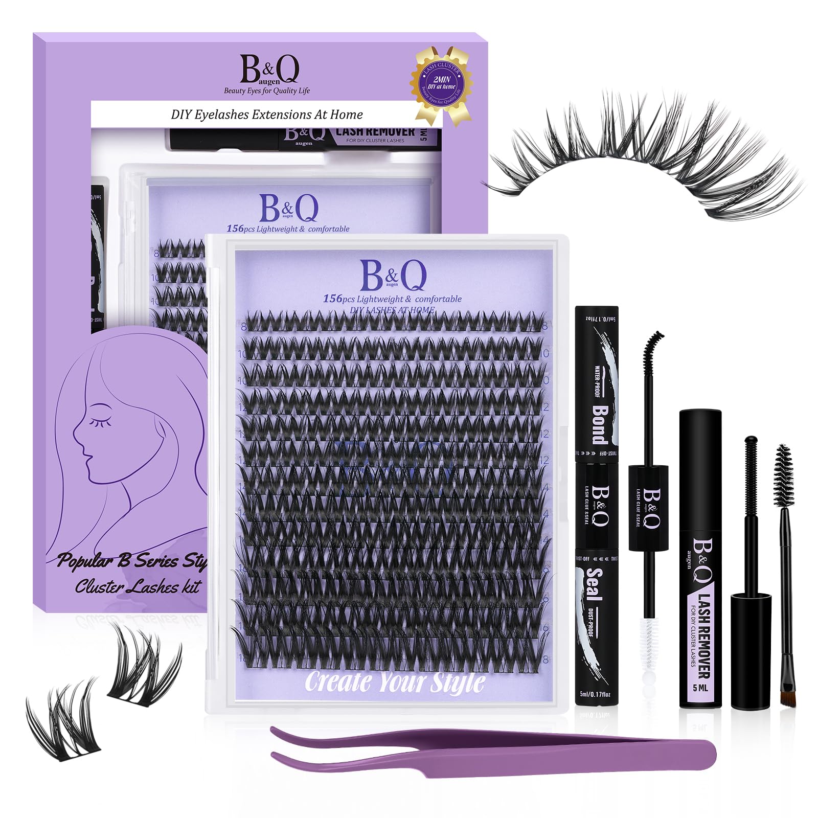 B&Qaugen Flora Lash Clusters Kit box-open view for versatile DIY lash styling.