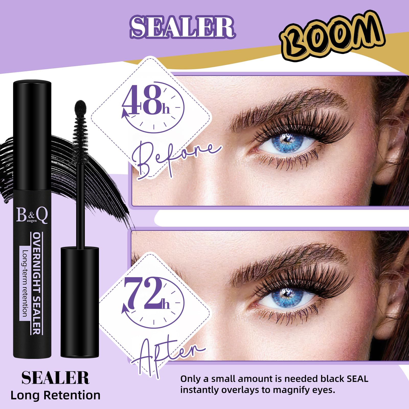 B&Qaugen lash sealer application close-up on lashes for improved retention