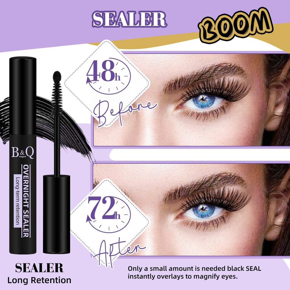 B&Qaugen lash sealer application close-up on lashes for improved retention