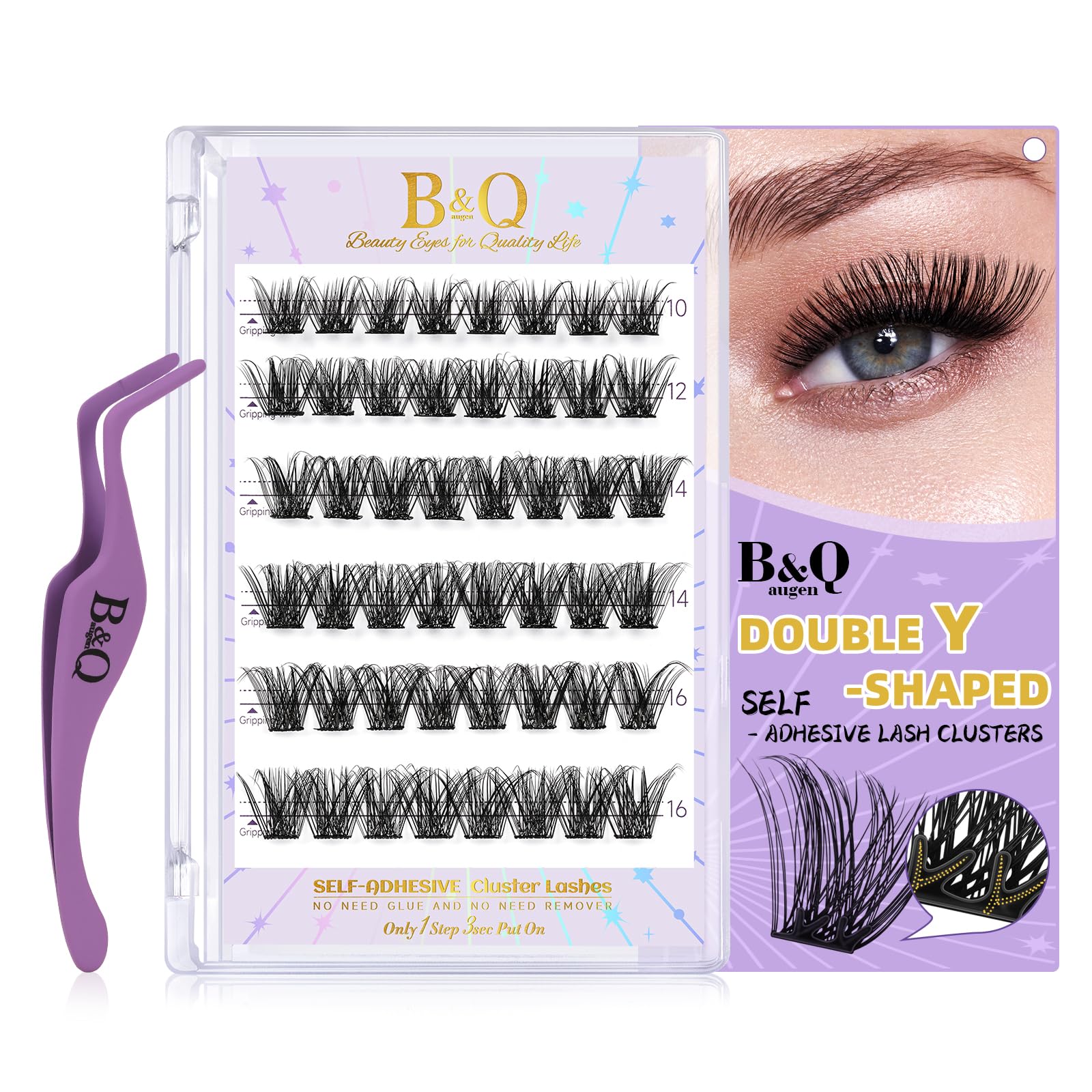 B&Qaugen lash clusters self-adhesive 96pcs pack for quick, mess-free application.