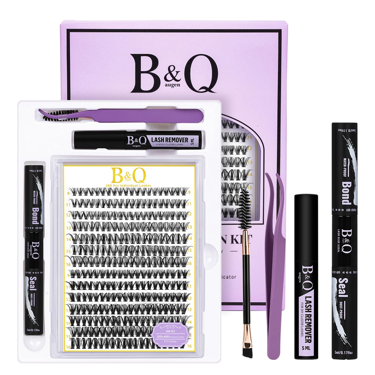 B&amp;Qaugen lash clusters tray with 280 pieces for affordable at-home DIY lash extensions.