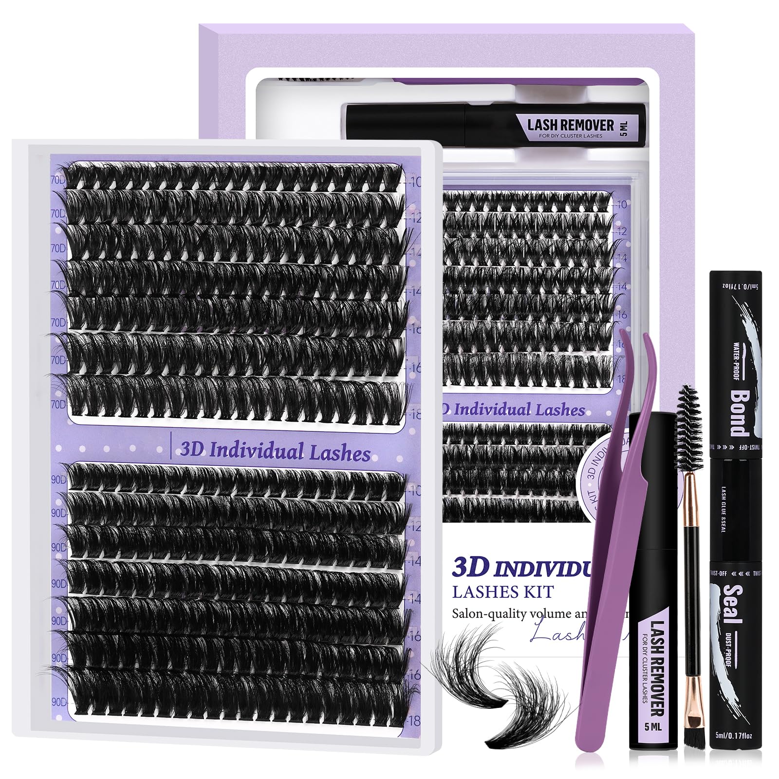BQaugen lash extension kit 3D volume clusters dramatic, lightweight lashes.