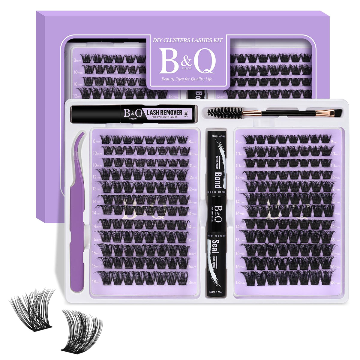 B&Qaugen lash extension kit contents for at-home applications and practice.