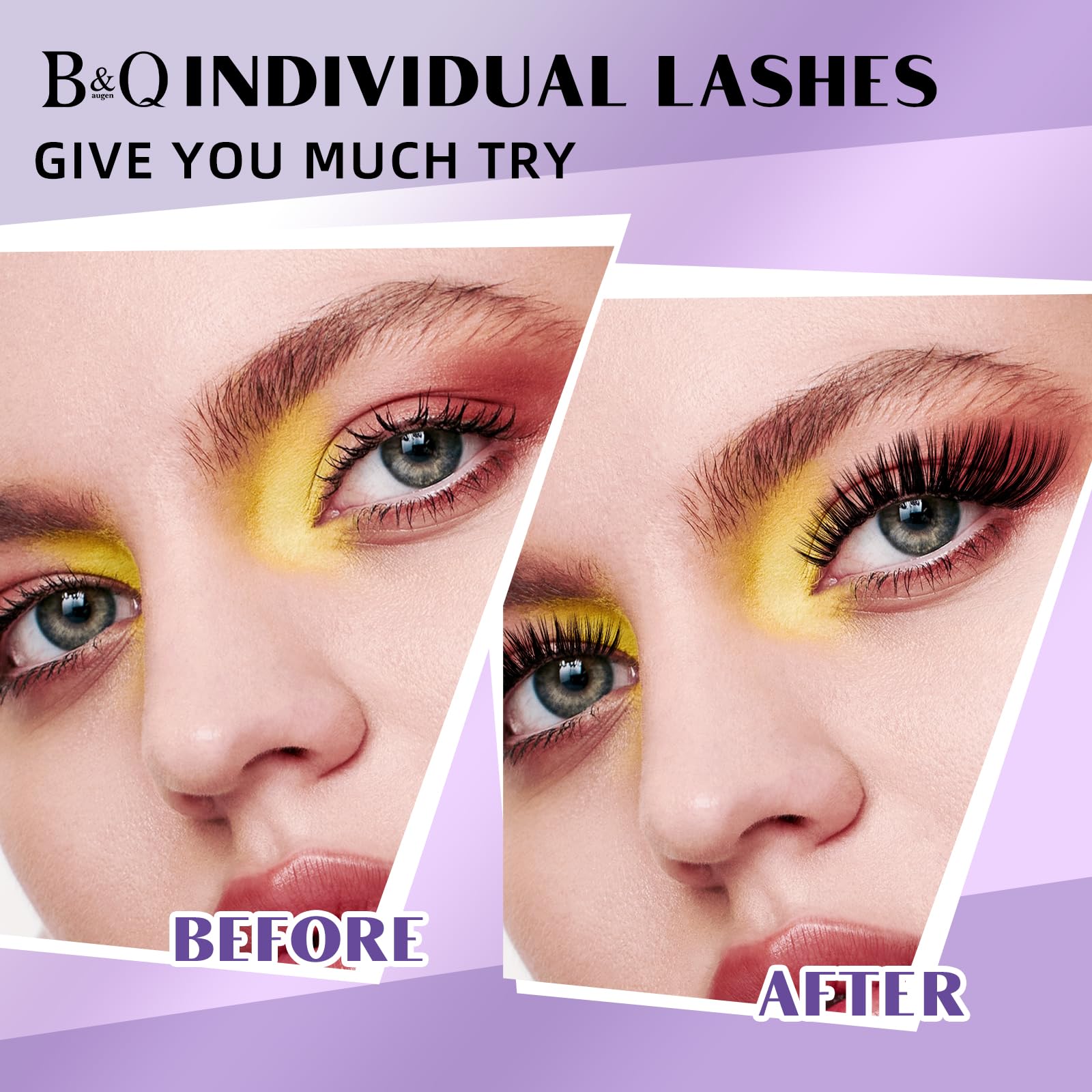 BQaugen lash styling shot showing different lash looks with the kit.