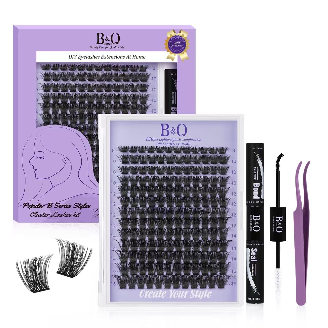 B&Qaugen Wispy Lash Clusters Kit B19 packaging—beginner-friendly at-home DIY set