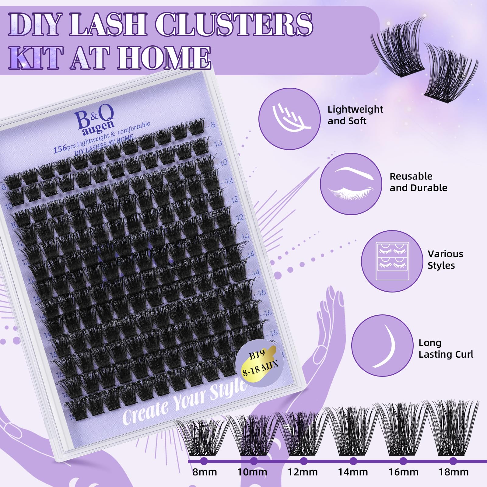 B&Qaugen Wispy Lash Clusters Kit B19 various lengths—customized volume options