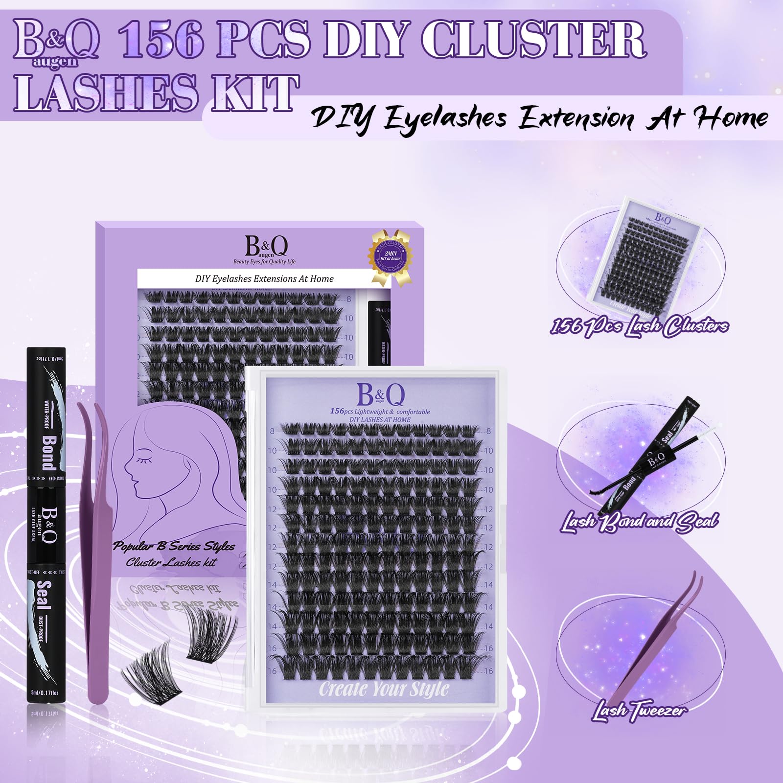 B&Qaugen Wispy Lash Clusters Kit B19 waterproof—lightweight, natural-looking clusters