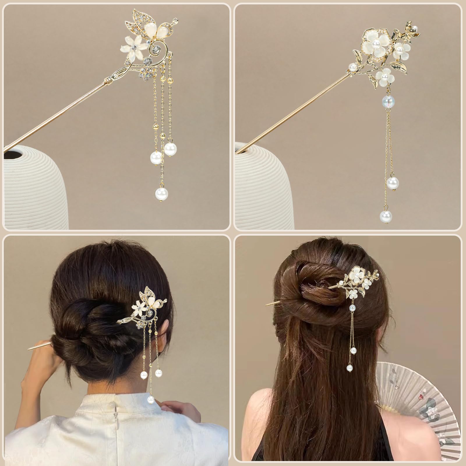 BQSAZHYJ Hanfu handmade decor hairpin beige pairs with traditional outfits and modern styles.