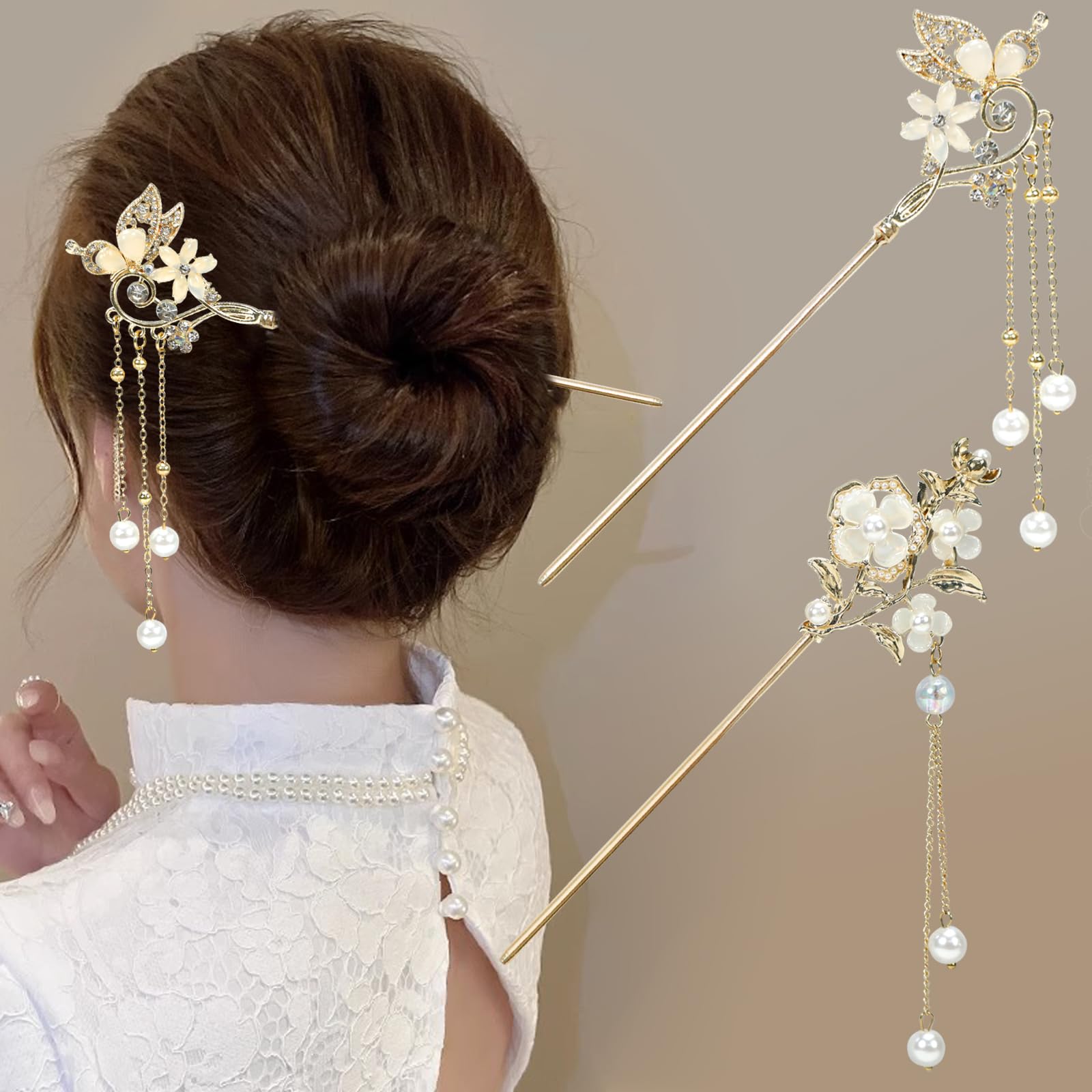BQSAZHYJ Lily of the Valley hair sticks beige elevate bun styling and occasion wear.