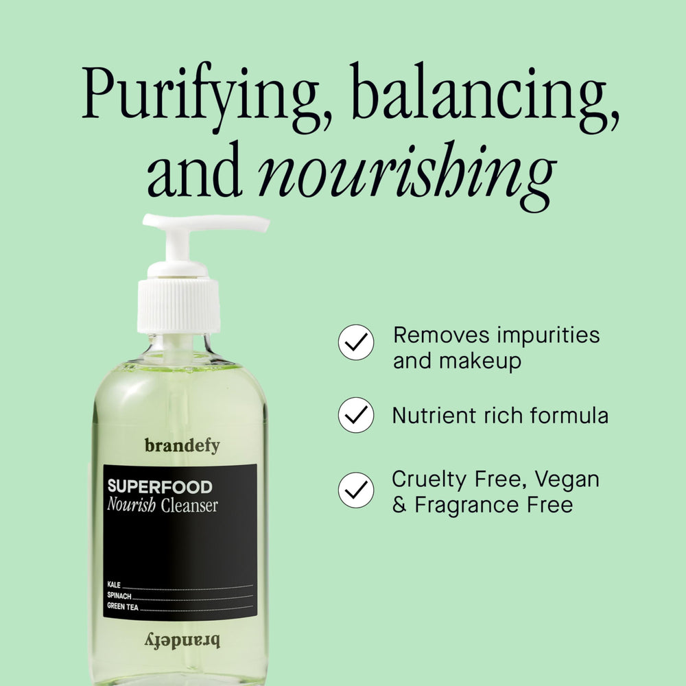 Brandefy Superfood Face Wash, kale activos, aporta nutrición suave durante la limpieza facial.