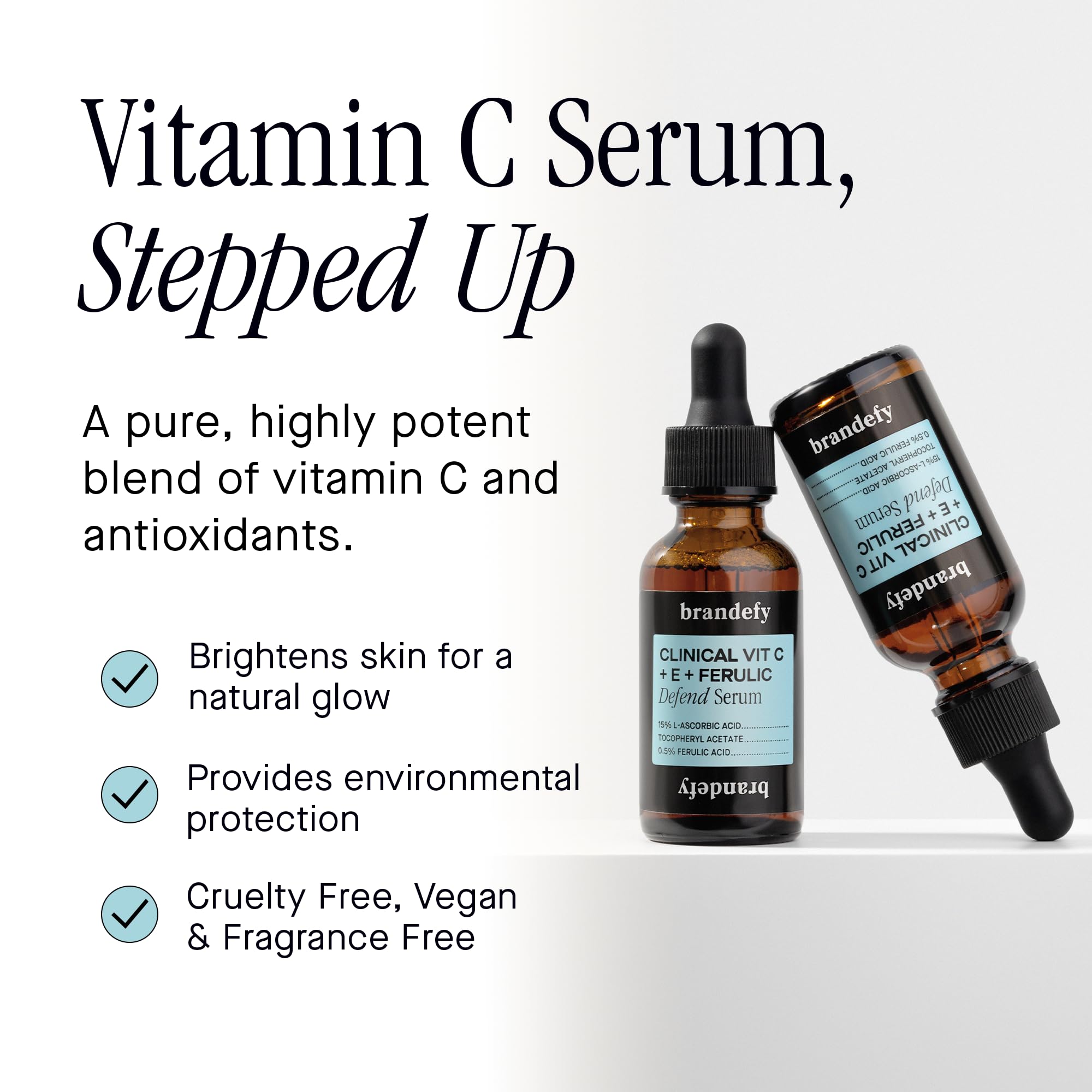 Brandefy Vitamin C Serum dropper demonstrating precise application for even tone.