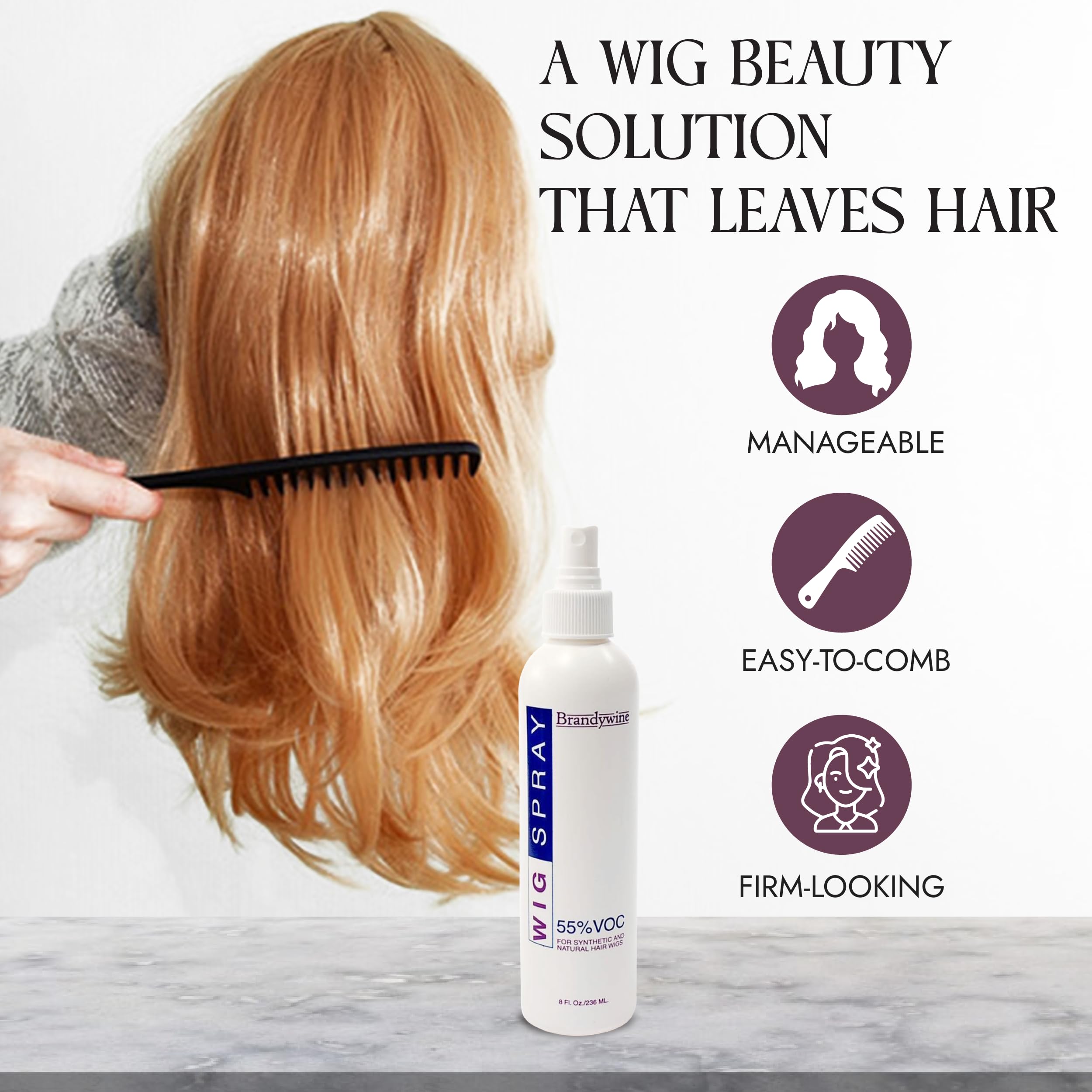 Brandywine non-aerosol wig spray cap depicted, ideal for precise touch-ups.