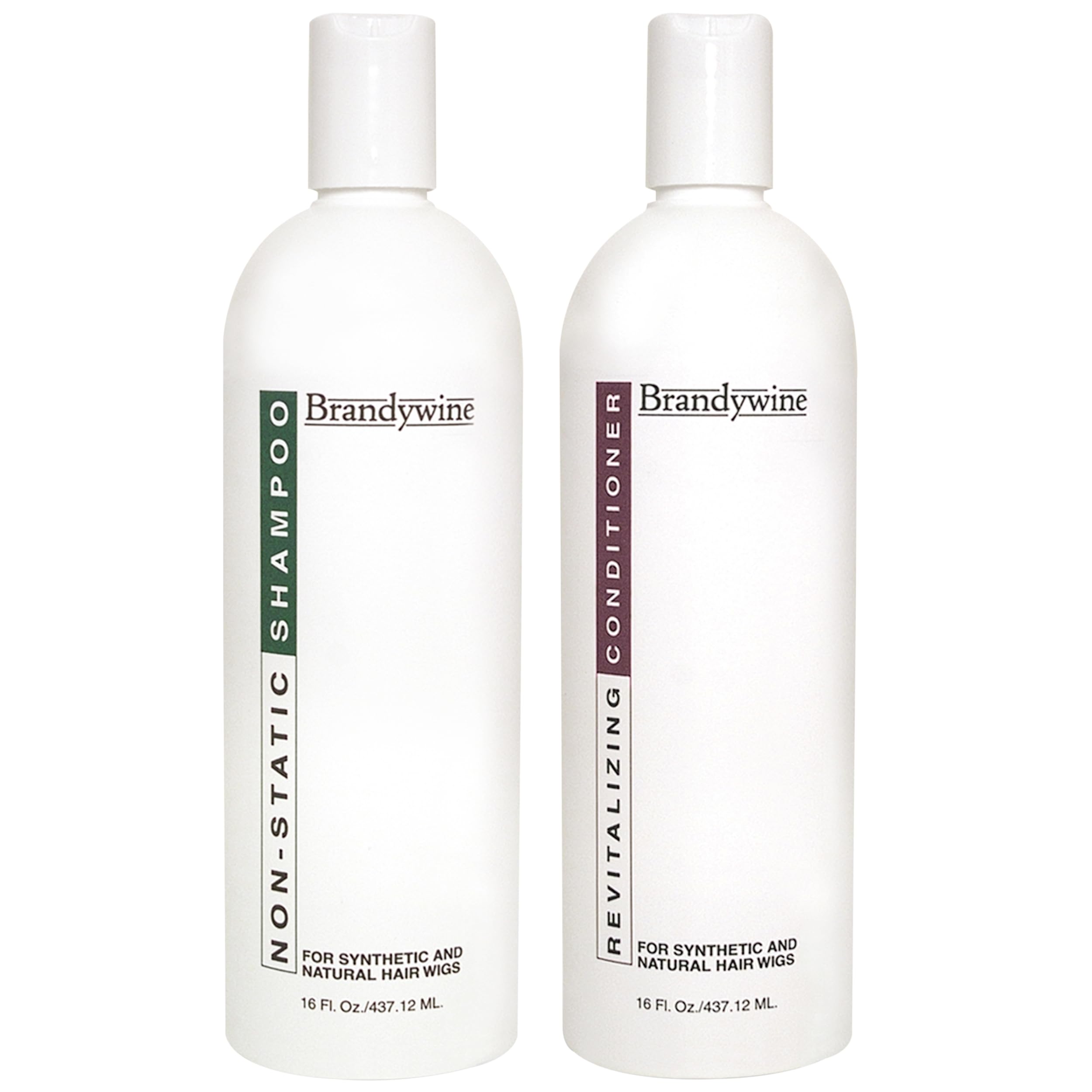 Brandywine Non Static Shampoo bottle front cleanses wig fibers with gentle, residue-free care.