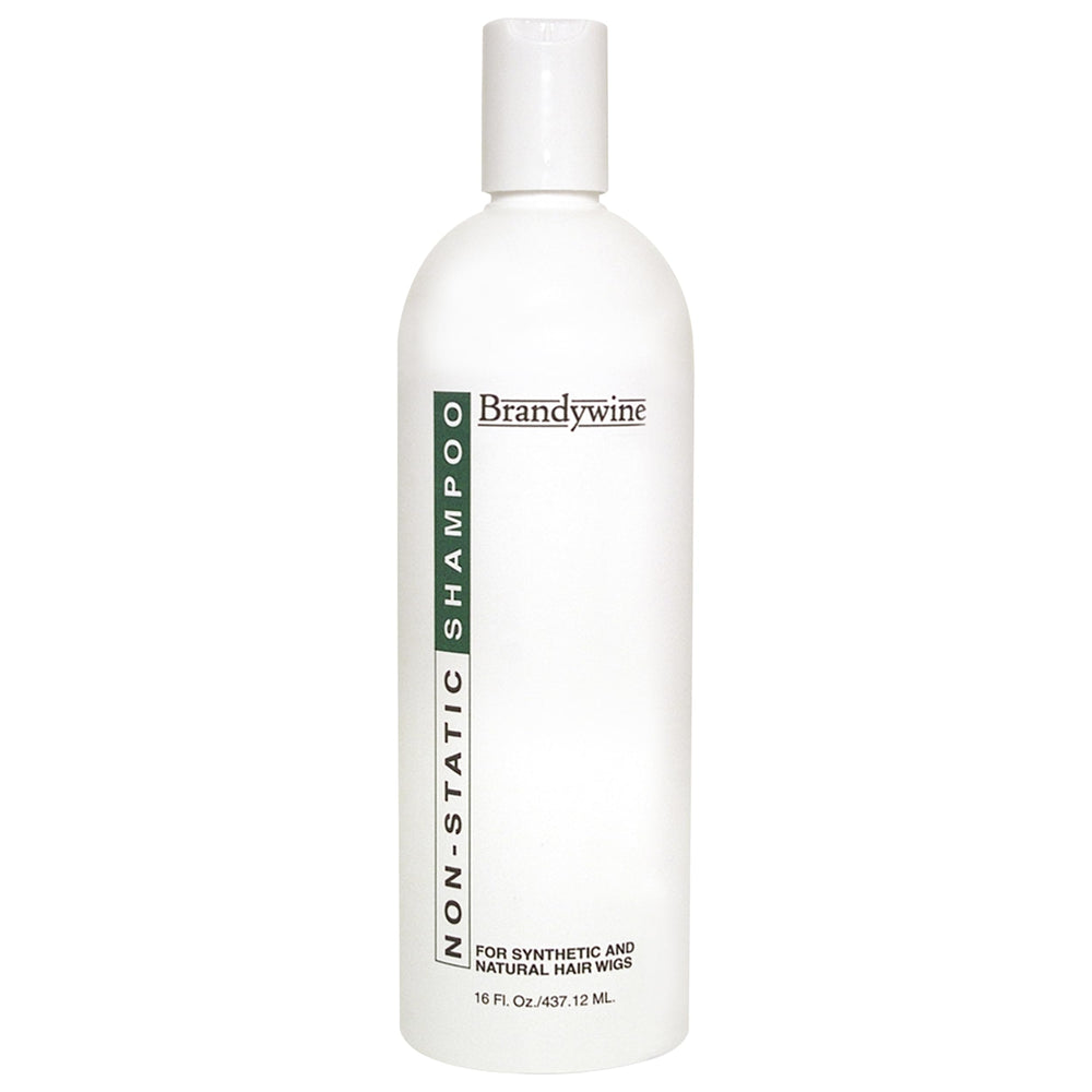 Brandywine Non Static Shampoo bottle front showing easy wig cleansing and gentle care.
