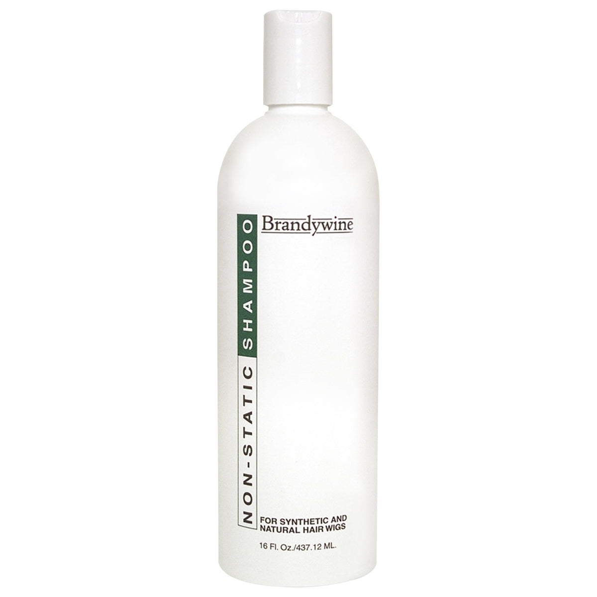 Brandywine Non Static Shampoo bottle front showing easy wig cleansing and gentle care.