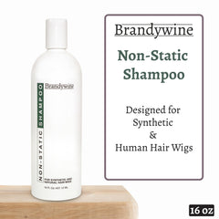 Brandywine Non Static Shampoo pour action demonstrates even distribution on wigs.