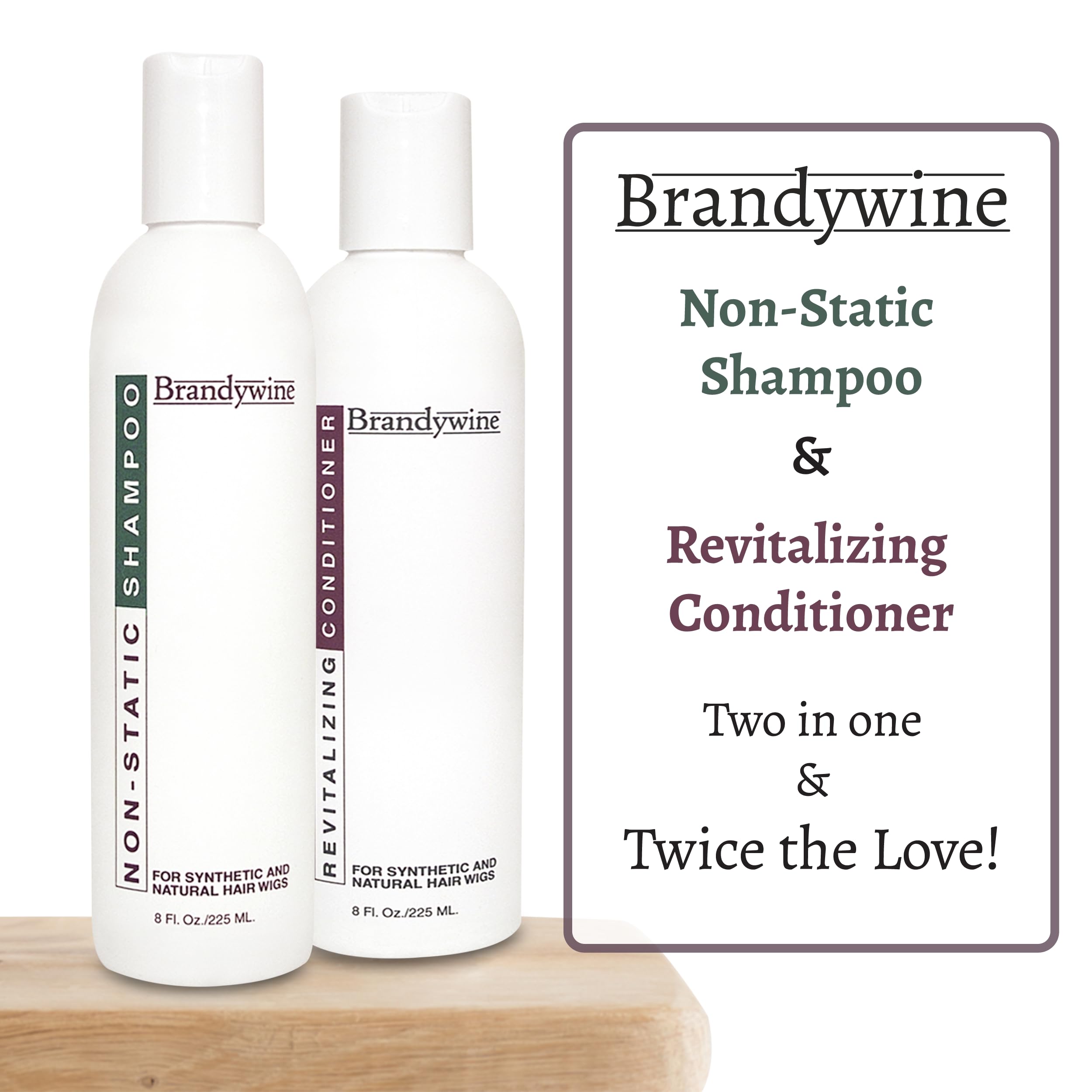 Brandywine revitalizing conditioner bottle pouring for shine and detangling support.
