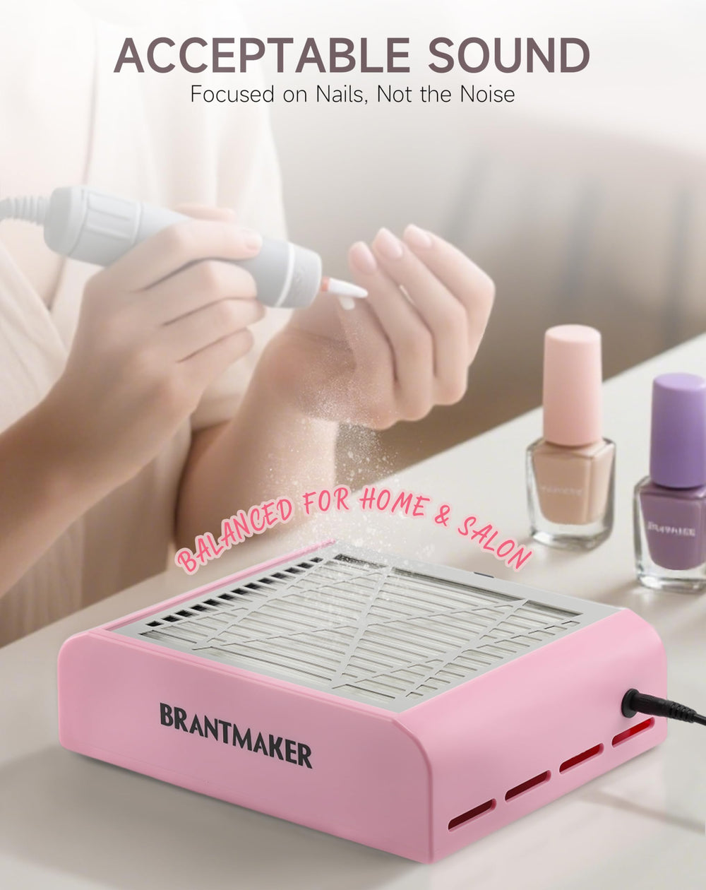 BRANTMAKER Nail Dust Collector includes a brush for easy cleanup