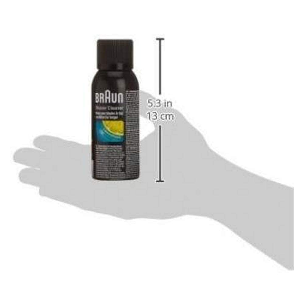Braun 5002724 cleaner spray used with shaver blades for smoother performance.
