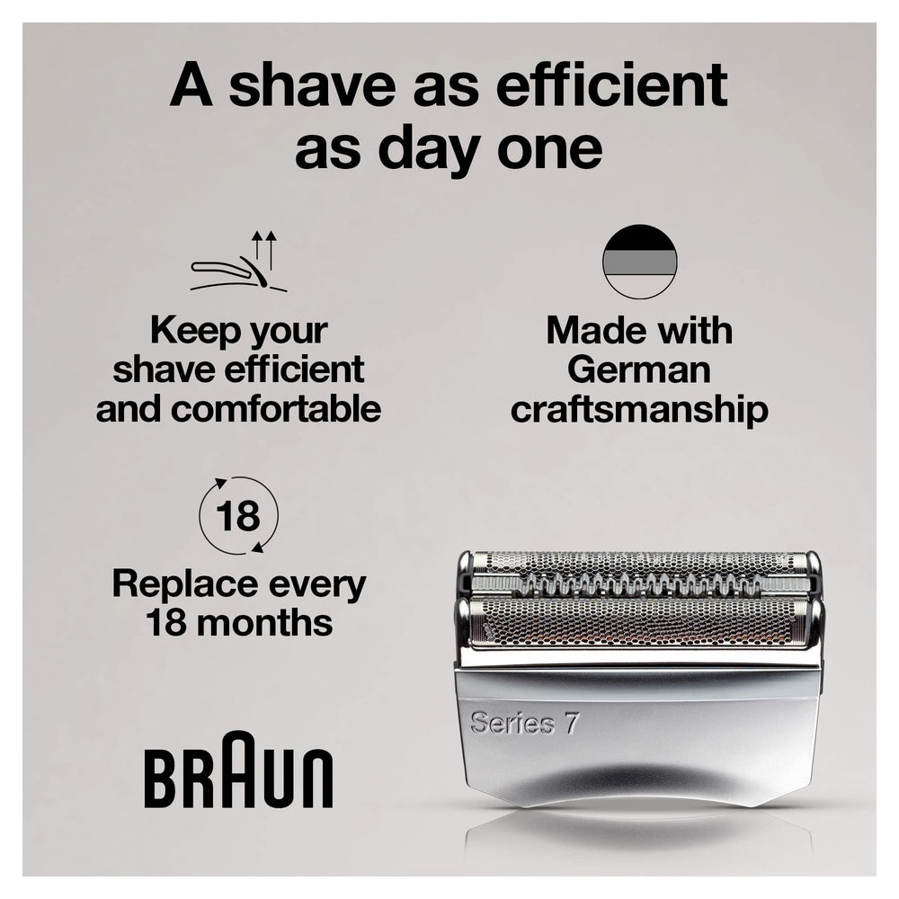 Braun Series 7 70S silver shaver head closeup highlights metal finish