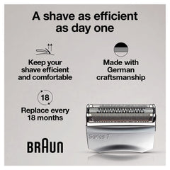 Braun Series 7 70S silver shaver head closeup highlights metal finish