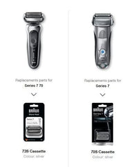 Braun Series 7 73s replacement head shown with model compatibility for easy upgrades.