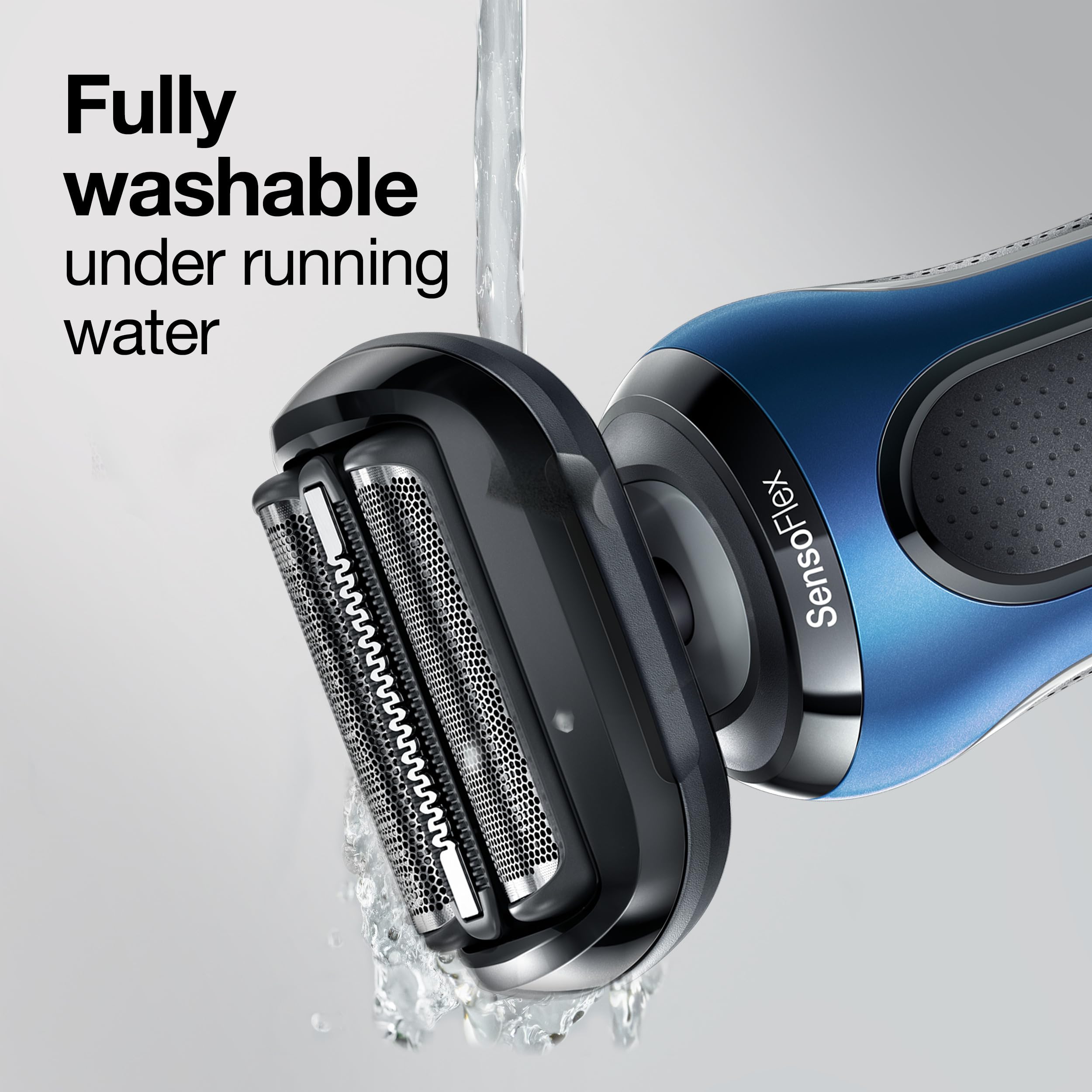 Braun Series 5 53B head straight edge closeup—captures hairs for smooth passes.