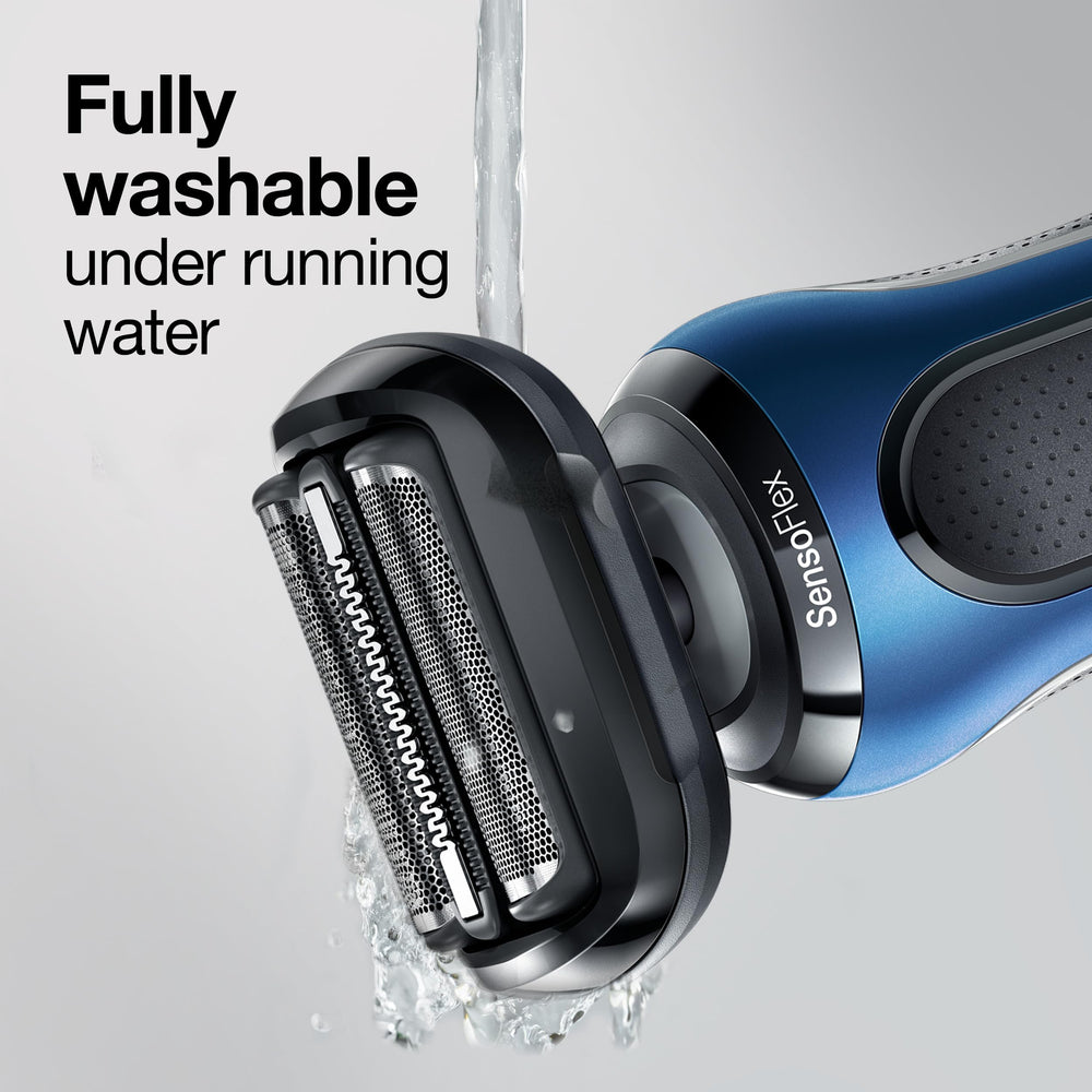 Braun Series 5 53B head straight edge closeup—captures hairs for smooth passes.