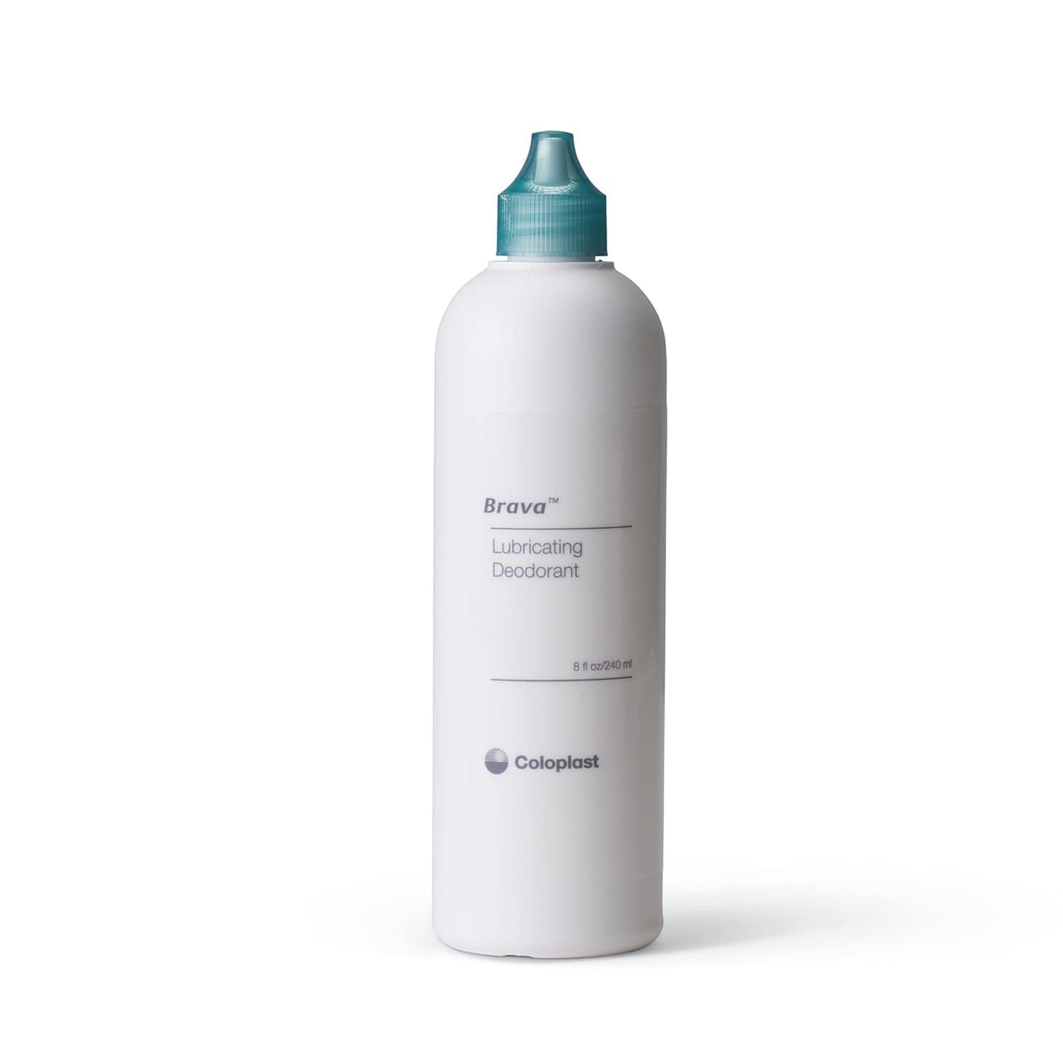 Coloplast Brava ostomy deodorant bottle provides lubricating action for smoother pouch emptying.