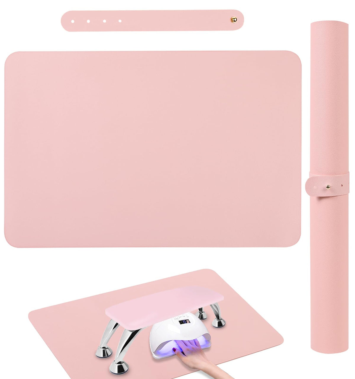 BRAVIKERLY Nail Table Mat folded for portable, compact salon setups with foldable design.