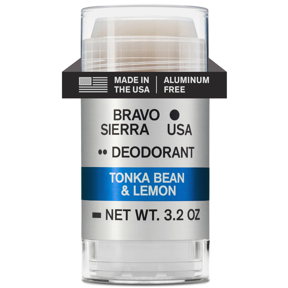 Bravo Sierra aluminum-free deodorant stick delivers all-day odor protection with tonka bean and lemon.