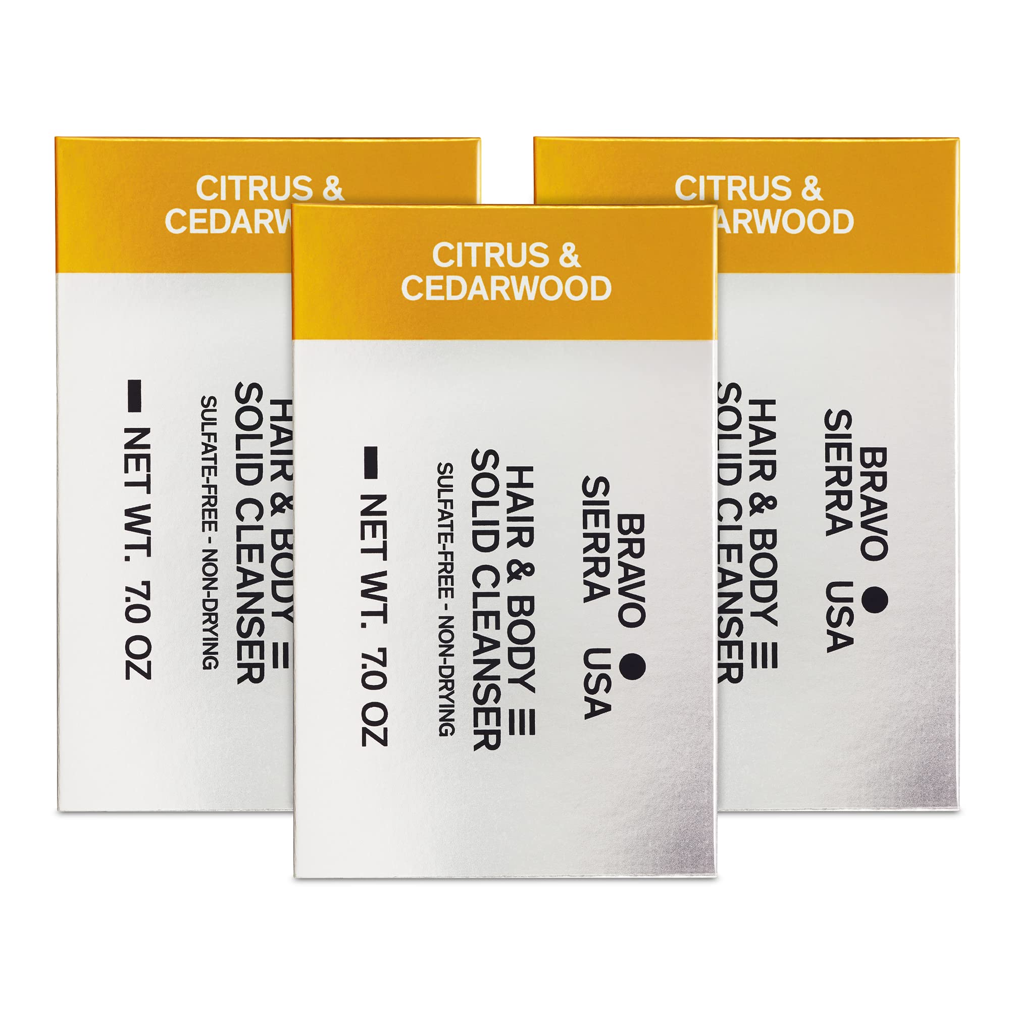 Barra Bravo Sierra todo-en-uno cítrica y cedro para cuerpo y cabello, ducha eficiente.