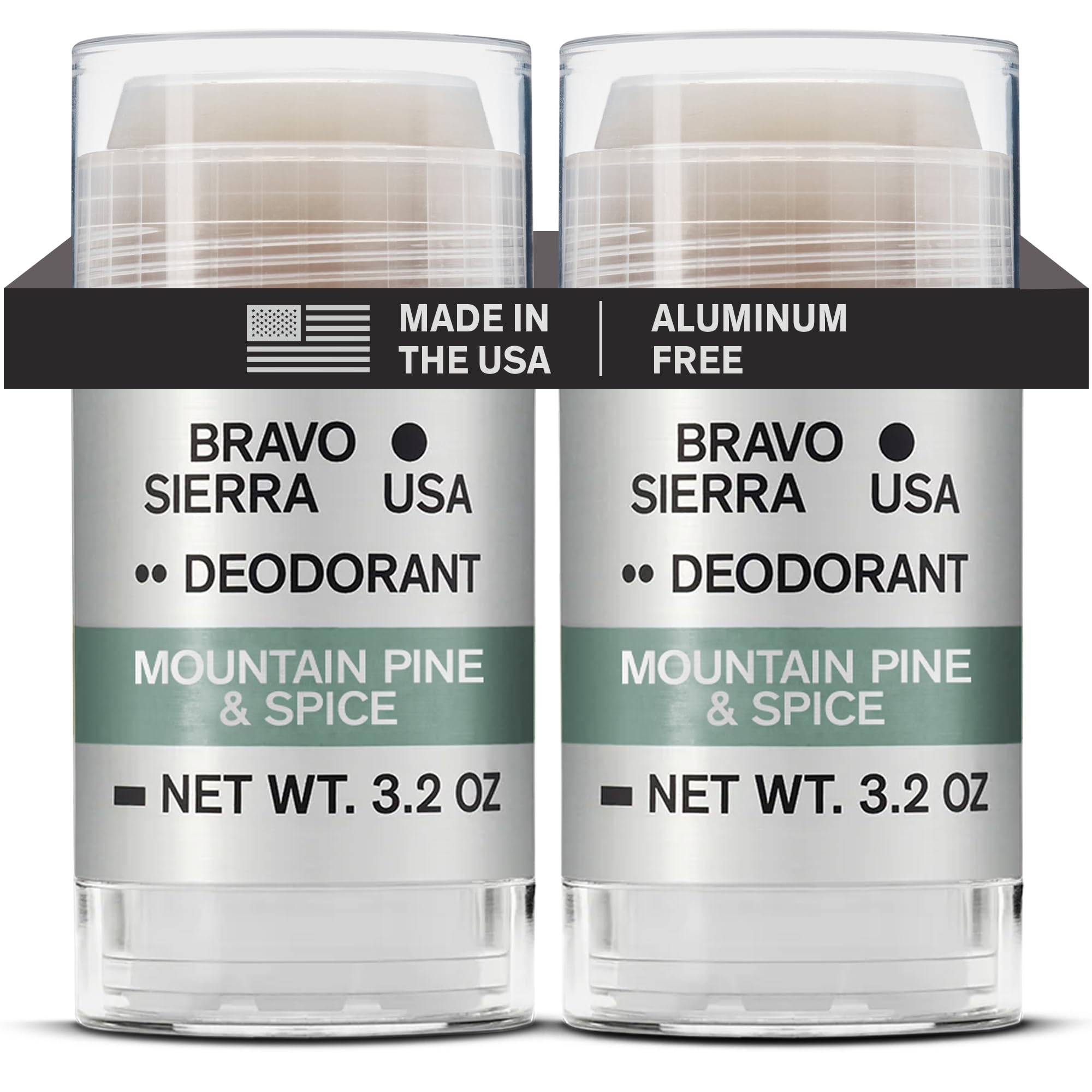 Bravo Sierra deodorant 2-pack Mountain Pine & Spice bottle offers long-lasting odor protection