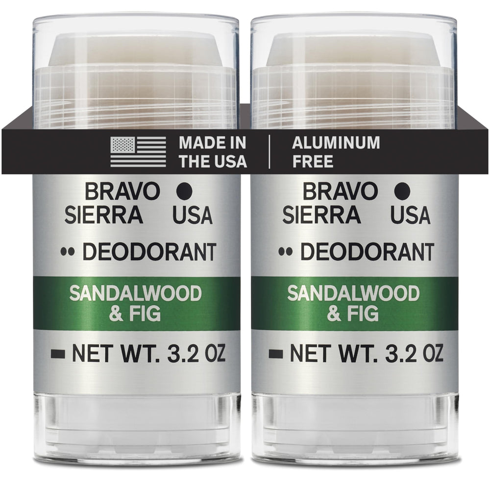 Bravo Sierra aluminum-free deodorant packaging shows a two-pack for long-lasting freshness