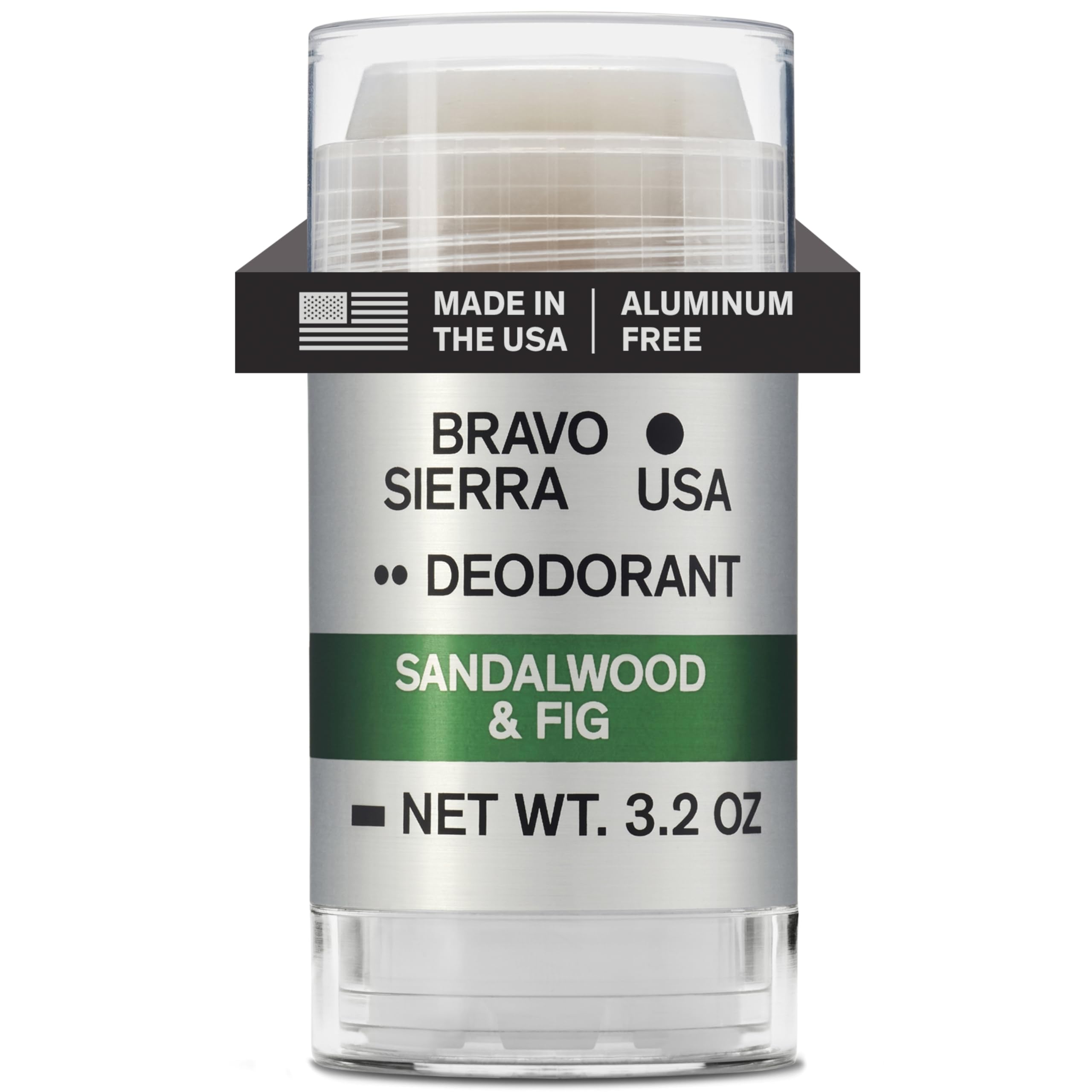Bravo Sierra deodorant packaging highlighting sandalwood-fig scent for daily freshness