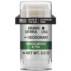 Bravo Sierra deodorant packaging highlighting sandalwood-fig scent for daily freshness