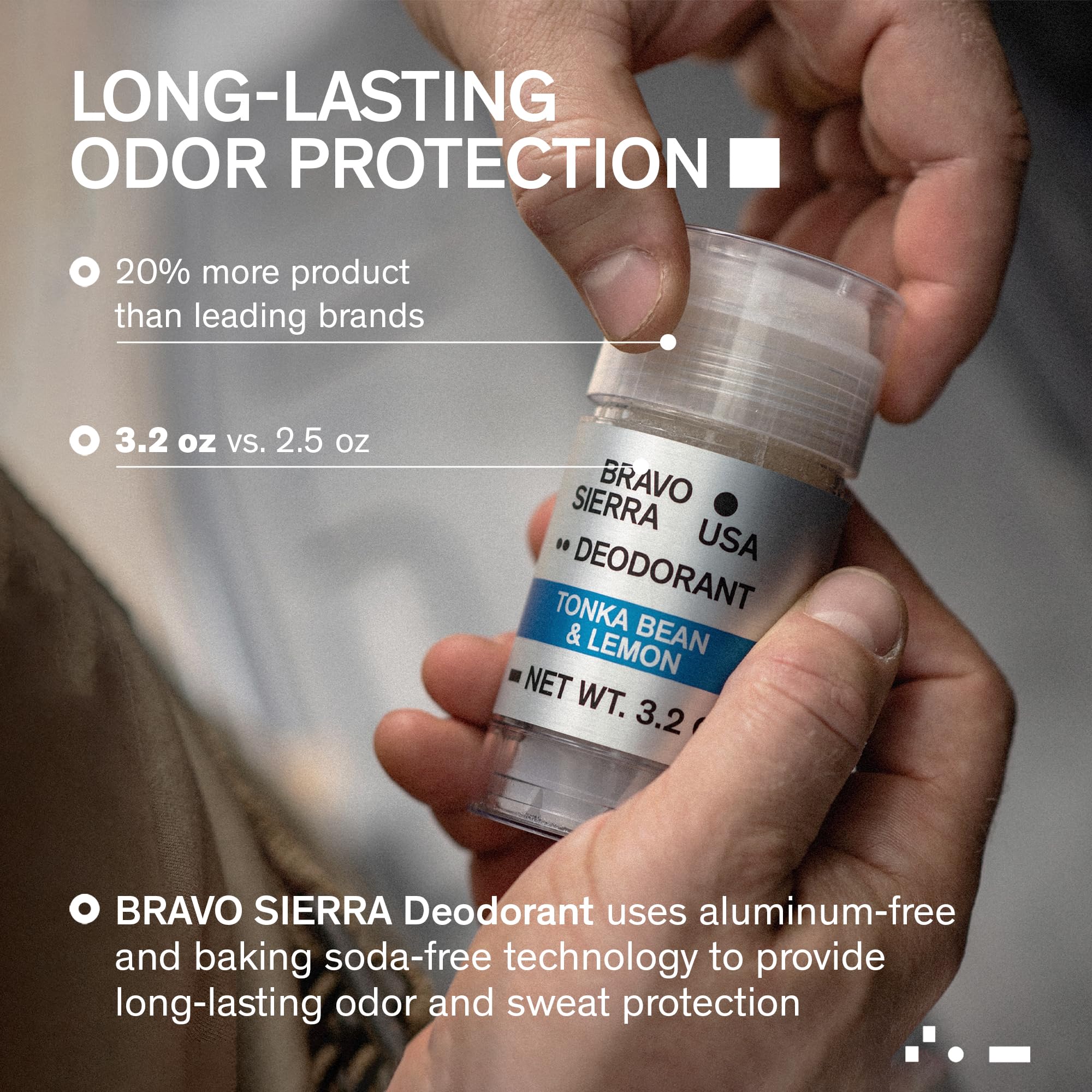Bravo Sierra deodorant woodsy original scent with vetiver and cedarwood.