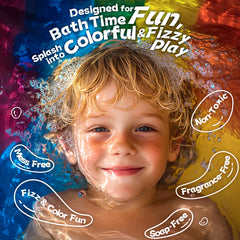 BreezeDream child enjoying a colorful bath with safe color tablets